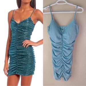 Jump Apparel Blue Glitter Metallic Ruched HOCO Mermaid Core Mini Dress Size S